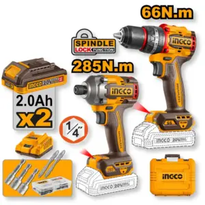 INGCO KIT TRAPANO + AVVITATORE + BATTERIE + CARICA CKLI20277E