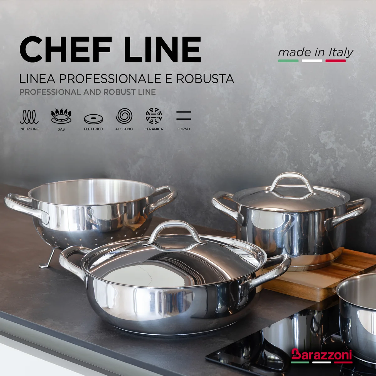 BARAZZONI SPAGHETTIERA CON COPERCHIO CHEF LINE 22 CM 6 LT COD. 163049022 - immagine 6