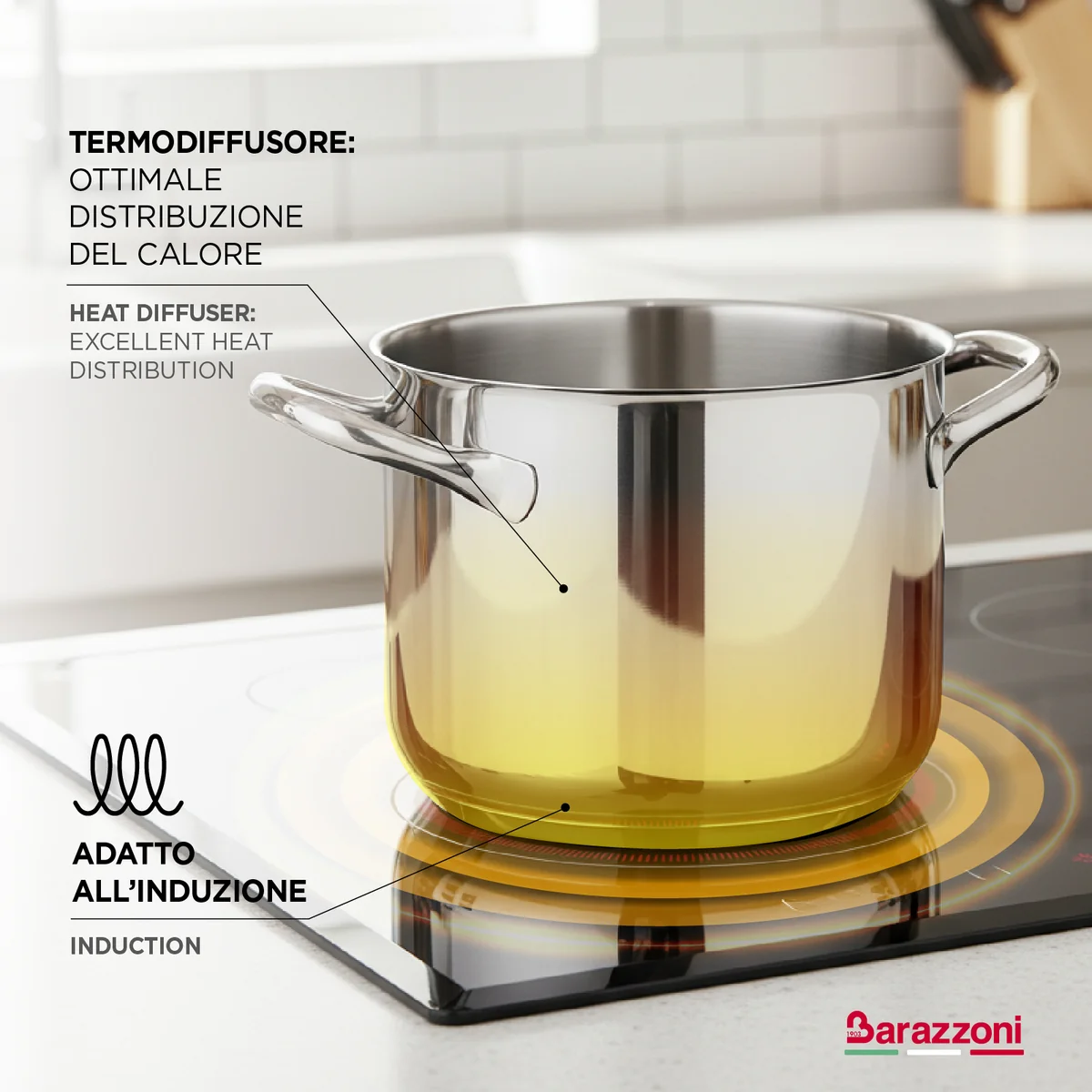BARAZZONI SPAGHETTIERA CON COPERCHIO CHEF LINE 22 CM 6 LT COD. 163049022 - immagine 4