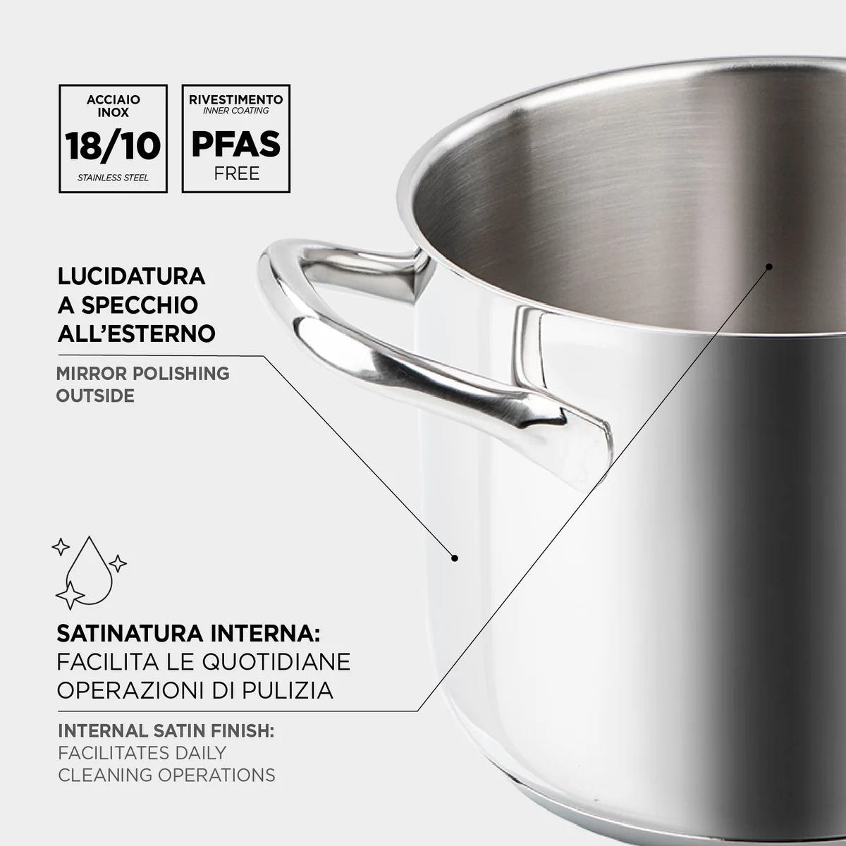 BARAZZONI SPAGHETTIERA CON COPERCHIO CHEF LINE 22 CM 6 LT COD. 163049022 - immagine 3