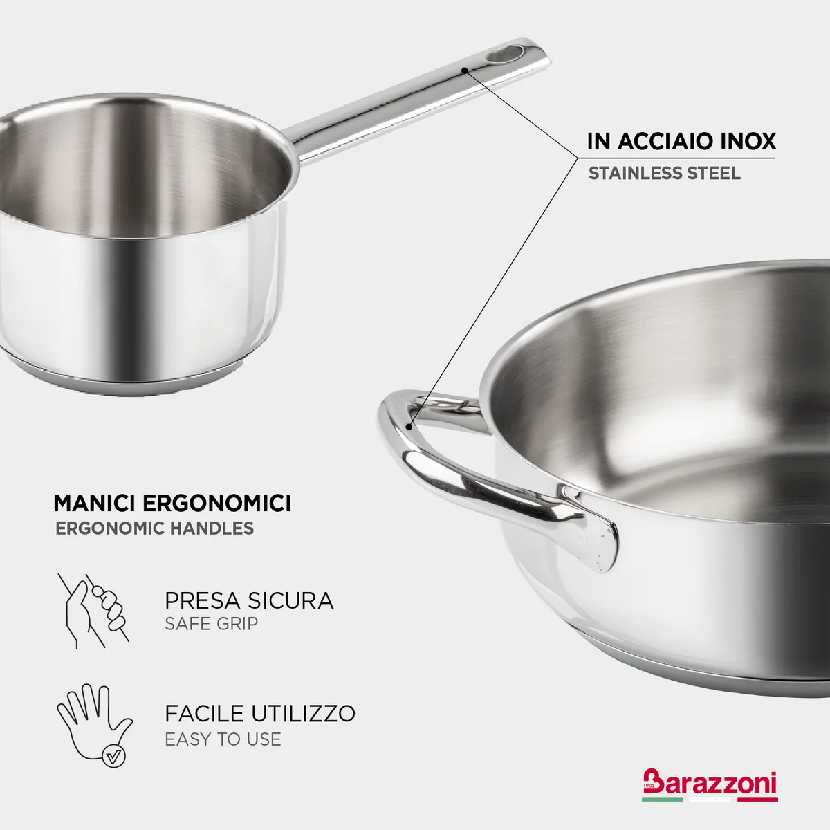 BARAZZONI SPAGHETTIERA CON COPERCHIO CHEF LINE 22 CM 6 LT COD. 163049022 - immagine 2