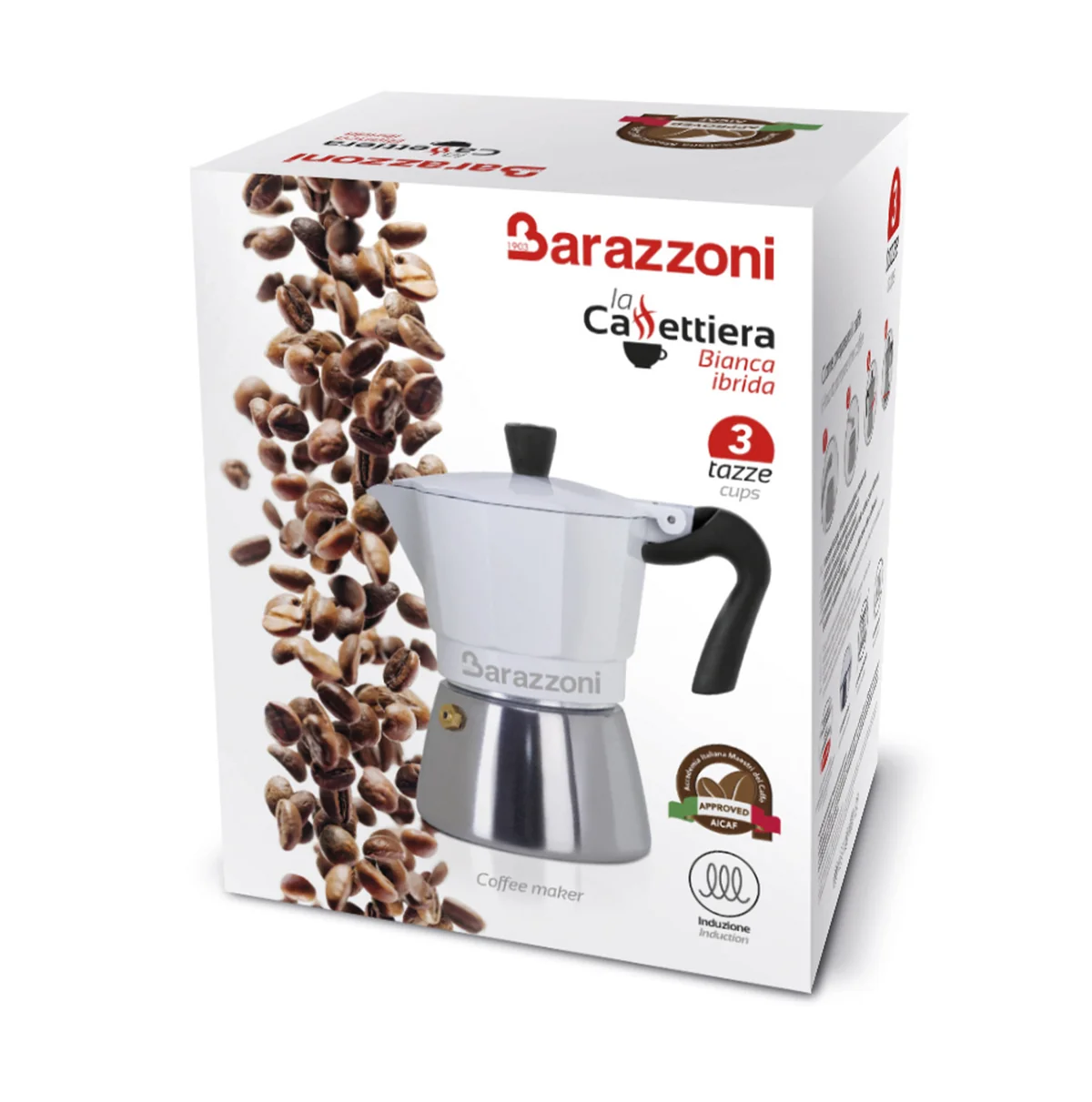 BARAZZONI CAFFETTIERA ALLUMINIO IBRIDA BIANCA 3 TAZZE COD. 830005103 - immagine 3