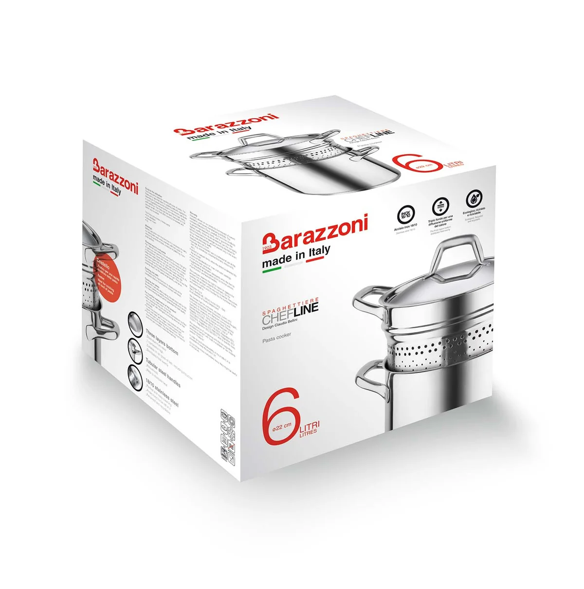 BARAZZONI SPAGHETTIERA CON COPERCHIO CHEF LINE 22 CM 6 LT COD. 163049022 - immagine 9